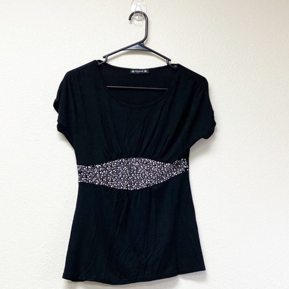 Stargazer Knit Beaded Black Top Silver XS